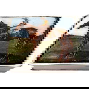 Vintage Sterling Silver Pill Box Equestrian Scene English Style 20th C: Vintage Sterling Silver Pill Box Equestrian Scene English Style 20th C This exquisite vintage pillbox is crafted from sterling silver and features a beautifully hand-painted enameled scene of a raceho
