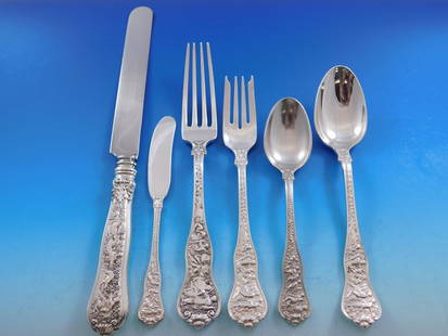 Tiffany & Co Olympian Sterling Silver Flatware Set for 8 - 48 pcs: Tiffany & Co Olympian Sterling Silver Flatware Set for 8 - 48 pcs Elevate your dining experience with this exquisite Olympian flatware service for 8 by Tiffany & Co. Crafted from sterling silver, this