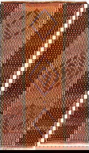 Mid-Century Vintage Persian Kilim Hand-Knotted Wool Rug 9'6 x 15'6: Mid-Century Vintage Persian Kilim Hand-Knotted Wool Rug 9'6 x 15'6 This exquisite mid-20th century vintage Persian Kilim rug features a hand-knotted wool construction, showcasing a tan field adorned w