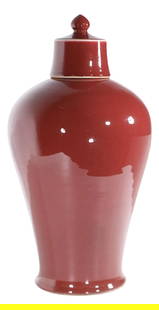20th Century Oxblood Sang De Boeuf Glazed Ginger Jar 20" Tall: 20th Century Oxblood Sang De Boeuf Glazed Ginger Jar 20" Tall Chinese style covered Ginger jar, in ox blood, sang de boef glaze. This example is in excellent, original, clean and ready to use conditio