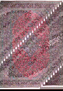 Handmade 9.9 x 14.11 Persian Kashan Semi-Antique Rug Red Ivory Wool: Handmade 9.9 x 14.11 Persian Kashan Semi-Antique Rug Red Ivory Wool This exquisite 9.9 x 14.11-foot semi-antique Persian Kashan rug showcases the rich heritage of Persian craftsmanship. Handcrafted by