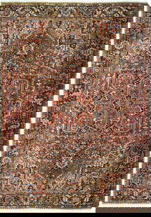 Handcrafted 10'4 x 13'2 Brown Semi-Antique Persian Heriz Rug: Handcrafted 10'4 x 13'2 Brown Semi-Antique Persian Heriz Rug Enhance your living space with this exquisite 10' 4" x 13' 2" Brown Semi-Antique Persian Heriz Rug, handcrafted by skilled Persian artisans