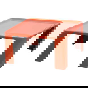Mario Bellini Amante Orange Square Coffee Table 33.5in x 13.75in: Mario Bellini Amante Orange Square Coffee Table 33.5in x 13.75in Introducing the striking Mario Bellini Amante Coffee Table, a rare piece that captures the essence of space age mid-century modern desi