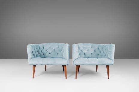 Mid-Century Modern Tufted Barrel Chairs Set of 2 by Milo Baughman for Thayer Coggin 1960: Mid-Century Modern Tufted Barrel Chairs Set of 2 by Milo Baughman for Thayer Coggin 1960 This elegant set of two tufted barrel chairs, inspired by Milo Baughman for Thayer Coggin, showcases a mid-cent