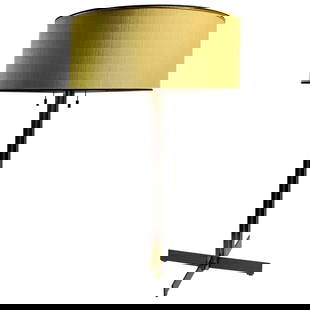 Robsjohn Brass Lamp for Hansen Rare Squared Design 27" Tall: Robsjohn Brass Lamp for Hansen Rare Squared Design 27" Tall This distinctive brass lamp by Robsjohn for Hansen features a rare squared vertical standard complemented by a gun metal base. The lamp is t