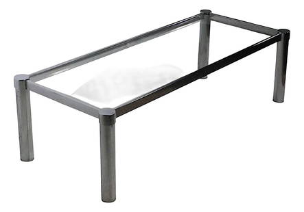 1970s Space Age Chrome Glass Coffee Table Mid Century Modern: 1970s Space Age Chrome Glass Coffee Table Mid Century Modern This stylish Space Age coffee table, crafted in the 1970s, combines tubular chrome legs with a sleek rectangular chrome frame and an origin