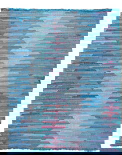 Oversize Blue Kilim Wool Rug with Geometric Design 12'2 x 15'7: Oversize Blue Kilim Wool Rug with Geometric Design 12'2 x 15'7 Discover the elegance of this stunning modern oversize Kilim flat-weave wool rug, featuring a vibrant blue field adorned with pink, green