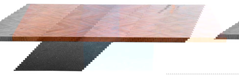 Milo Baughman Rosewood Dining Table with Chrome Base 66" Extends to 110": Milo Baughman Rosewood Dining Table with Chrome Base 66" Extends to 110" This rosewood dining table was designed by Milo Baughman for Thayer Coggin with a square chrome pedestal base and two 22" leave
