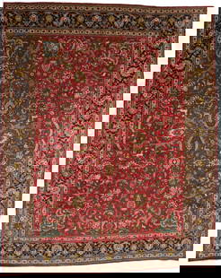 Vintage Semi-Antique Handmade Oriental Rug 11'5 x 14'1 Floral Pattern Wool: Vintage Semi-Antique Handmade Oriental Rug 11'5 x 14'1 Floral Pattern Wool Introducing a stunning semi-antique handmade Oriental rug, featuring an oversized floral pictorial design that will enhance a