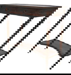 Theodore Alexander French Louis XVI Console Table with Bronze Trim: Theodore Alexander French Louis XVI Console Table with Bronze Trim The Theodore Alexander French Louis Style Bronze Trim Console Table features light factory distressed dovetailed drawer construction