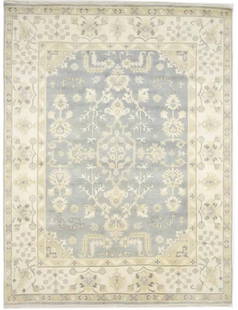 Handmade 9x12 ft Oushak Rug Floral Design Wool Area Carpet: Handmade 9x12 ft Oushak Rug Floral Design Wool Area Carpet This exquisite 9x12 ft Handmade Large Oushak Oriental Rug features a stunning floral pattern in muted colors, including gray, cream, and beig