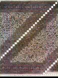 9'10" x 15' Beige Kashan Semi-Antique Persian Area Rug Handcrafted in Iran: 9'10" x 15' Beige Kashan Semi-Antique Persian Area Rug Handcrafted in Iran Experience the understated elegance of this 9' 10" x 15' Beige Kashan Semi-Antique Persian Rug, handcrafted by skilled artisa
