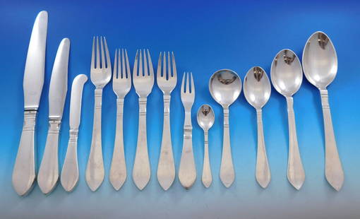 Georg Jensen Continental Sterling Silver Flatware Set 164 pcs Service for 12: Georg Jensen Continental Sterling Silver Flatware Set 164 pcs Service for 12 This exquisite Continental flatware set by Georg Jensen is crafted from sterling silver and designed in the iconic Arts & C