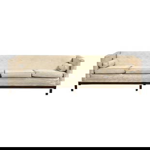 1960s Mid Century Modern Walnut Sofa with White Upholstery: 1960s Mid Century Modern Walnut Sofa with White Upholstery This stunning mid-century modern sofa features a beautifully crafted walnut base paired with pristine white upholstery. The piece has been pr