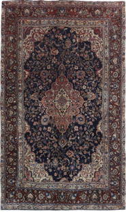 6.5 x 10.8 Navy Blue Handcrafted Persian Hamadan Area Rug: 6.5 x 10.8 Navy Blue Handcrafted Persian Hamadan Area Rug Elevate your living space with this stunning 6.5 x 10.8 Navy Blue Persian Hamadan Rug, handcrafted by skilled Persian artisans. This exquisite