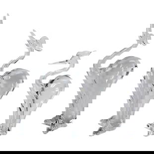Set of 3 Signed Marcolin Crystal Birds 13.5 in Sweden: Set of 3 Signed Marcolin Crystal Birds 13.5 in Sweden This exquisite grouping features three elegant crystal glass birds crafted by Marcolin in Sweden. Each piece is signed and showcases a transparent