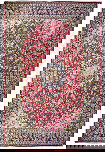 10.7 x 17.7 Persian Najafabad Esfahan Wool Rug Red Blue Hand-Knotted: 10.7 x 17.7 Persian Najafabad Esfahan Wool Rug Red Blue Hand-Knotted Experience the exquisite elegance of this 10.7 x 17.7 Genuine Persian Najafabad Esfahan Rug, a stunning centerpiece for any room. H
