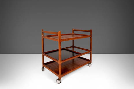 Danish Modern Teak Bar Cart by Johannes Andersen Silkeborg 1960: Danish Modern Teak Bar Cart by Johannes Andersen Silkeborg 1960 Introducing a stunning Danish Modern Teak Bar Cart designed by Johannes Andersen for Silkeborg, circa 1960. This exceptional piece showc
