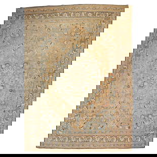 Victorian Antique Persian Tabriz Rug Wool Hand-Knotted 9'2 x 13'7: Victorian Antique Persian Tabriz Rug Wool Hand-Knotted 9'2 x 13'7 Discover this exquisite early 20th century Persian Tabriz rug, showcasing a stunning light blue field and medallion adorned with shade