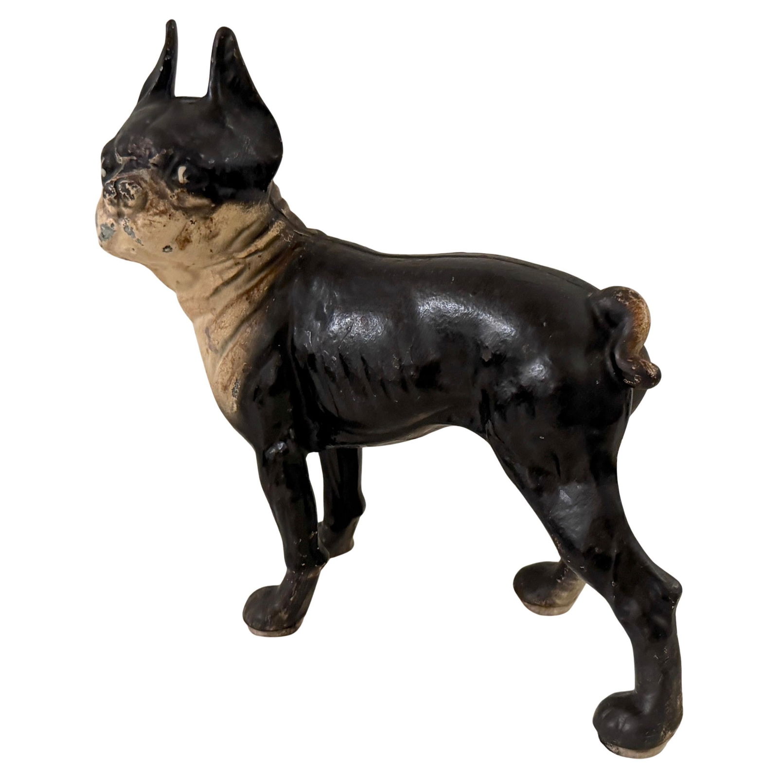 Hubley 1930 Cast Iron Boxer Boston Terrier Puppy Size Doorstop: Hubley 1930 Cast Iron Boxer Boston Terrier Puppy Size Doorstop This original Hubley cast iron Boxer / Boston Terrier 'Puppy Size' doorstop, circa 1930, is a charming and rare collectible from the Hubl
