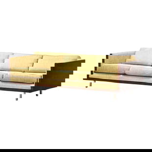 Milo Baughman Style Beige Rosewood Sofa with Chrome Legs 85.75 x 34 x 24: Milo Baughman Style Beige Rosewood Sofa with Chrome Legs 85.75 x 34 x 24 A mid century modern rosewood case beige sofa with chrome legs in the style of Milo Baughman. Professionally refinished. Seat h