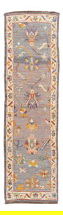 Gray Modern Oushak Handmade Wool Runner 3'1 x 11'3 Geometric Design: Gray Modern Oushak Handmade Wool Runner 3'1 x 11'3 Geometric Design Enhance your space with this stunning Gray Modern Oushak Handmade Wool Runner. This exquisite Turkish rug features a soft gray field