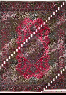10 x 13.6 Red Semi-Antique Persian Sarouk Rug Handmade Wool: 10 x 13.6 Red Semi-Antique Persian Sarouk Rug Handmade Wool Indulge in the opulence of this exquisite 10' x 13.6' Red Semi-Antique Persian Sarouk Rug, a masterpiece of Persian craftsmanship. Handwoven