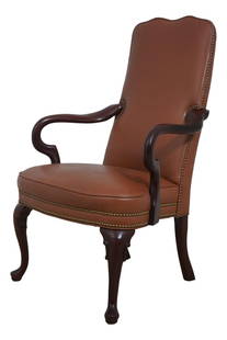 Hancock & Moore Mahogany Arm Chair with Clay Leather Upholstery: Hancock & Moore Mahogany Arm Chair with Clay Leather Upholstery This exquisite Hancock & Moore arm chair showcases a timeless claw design with high-quality clay color leather upholstery. Crafted with