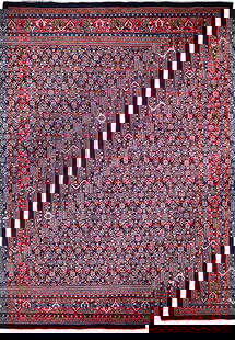 9.7 x 13 Dark Indigo Handmade Persian Herati Rug Premium Wool: 9.7 x 13 Dark Indigo Handmade Persian Herati Rug Premium Wool Enhance your living space with this exquisite 9.7 x 13 Dark Indigo Handmade All-Over Persian Herati Rug. Crafted by skilled Persian artisa