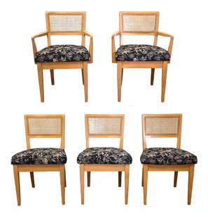 Edward Wormley for Drexel Set of 5 Cane Back Dining Chairs: Edward Wormley for Drexel Set of 5 Cane Back Dining Chairs Enhance your dining experience with this elegant set of five mid-century modern dining chairs, designed by Edward Wormley for Drexel. Featuri