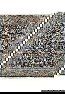 6.7 x 6.9 Navy Blue Hand-Knotted Persian Sarouk Area Rug: 6.7 x 6.9 Navy Blue Hand-Knotted Persian Sarouk Area Rug Discover the luxurious charm of this 6.7 x 6.9 Navy Blue Fine Persian Sarouk Rug, a stunning addition handcrafted by skilled Persian artisans.