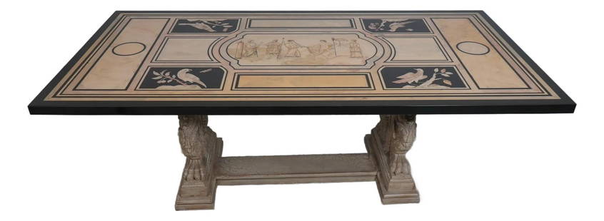 19th Century Italian Style Dining Table Marble Top Griffin Base 43.5 x 86.5: 19th Century Italian Style Dining Table Marble Top Griffin Base 43.5 x 86.5 Experience the elegance of this 19th Century Italian Style Dining Room Table, featuring a stunning solid marble top and an i