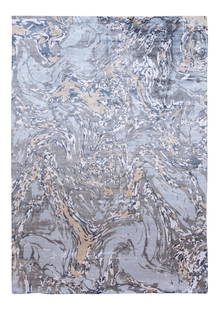 Contemporary Abstract Indian Silk Rug 10' x 14' 2" Gray Blue Ivory: Contemporary Abstract Indian Silk Rug 10' x 14' 2" Gray Blue Ivory This exquisite 21st Century Contemporary Abstract Indian Silk Rug features a hand-knotted design with a striking gray field complemen