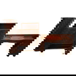 French Art Deco Rosewood Desk and Bookcase Set 1930s: French Art Deco Rosewood Desk and Bookcase Set 1930s This exquisite French Art Deco rosewood desk and bookcase set combines elegance and functionality, crafted during the 1930s. The two-piece design f