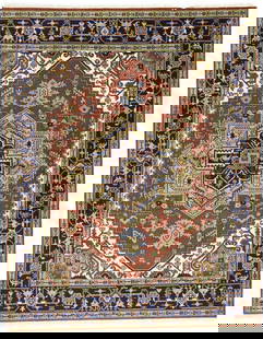Handmade Geometric Heriz Serapi Wool Rug Orange 8x10 ft: Handmade Geometric Heriz Serapi Wool Rug Orange 8x10 ft This exquisite handmade Heriz Serapi Oriental rug features a striking geometric design in a vibrant orange color complemented by accents of purp