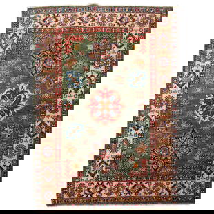 Sage Green Kazak Rug 4.9 x 6.5 ft Handmade Wool Pakistan: Sage Green Kazak Rug 4.9 x 6.5 ft Handmade Wool Pakistan Discover the exquisite beauty of this Handmade Sage Green Kazak Rug, a perfect blend of traditional craftsmanship and modern aesthetics. Measur