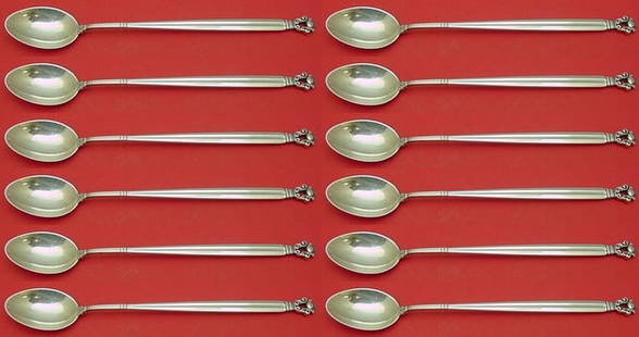 Georg Jensen Acorn Sterling Silver Iced Tea Spoon Set 12 pcs 7 3/8": Georg Jensen Acorn Sterling Silver Iced Tea Spoon Set 12 pcs 7 3/8" Enhance your dining experience with this exquisite 12-piece set of Iced Tea Spoons, featuring the iconic Acorn pattern by Georg Jens