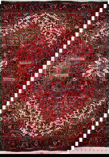 Handcrafted 8.9 x 11.2 Semi-Antique Persian Heriz Estate Rug: Handcrafted 8.9 x 11.2 Semi-Antique Persian Heriz Estate Rug Introducing the exquisite 8.9 x 11.2 Semi-Antique Persian Heriz Estate Rug, a stunning handcrafted piece by skilled Persian artisans. This