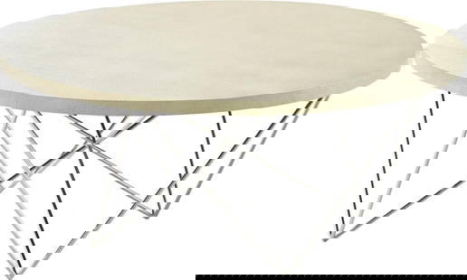 Theodore Alexander Brigham Circular Cocktail Table in Dove Finish: Theodore Alexander Brigham Circular Cocktail Table in Dove Finish Introducing the Brigham Cocktail Table, a stunning piece that embodies luxurious modern elegance. This cocktail table features a circu