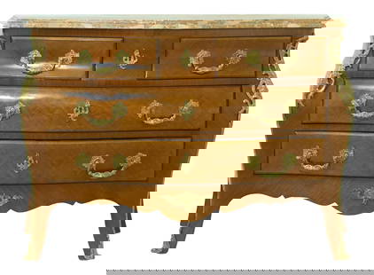 Louis XV Style Bronze Mounted Marble Top Commode 50 x 19.5 x 34.5: Louis XV Style Bronze Mounted Marble Top Commode 50 x 19.5 x 34.5 This exquisite French Louis XV Style Commode features a beautifully sealed beveled edge marble top and elegant bronze ormolu mounts an
