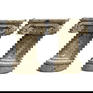 Set of 2 Vintage Boho Sandstone Carved Dining Table Pedestals: Set of 2 Vintage Boho Sandstone Carved Dining Table Pedestals Elevate your dining space with this exquisite set of 2 Vintage Boho Carved Sandstone Dining Table Pedestals. Crafted from solid sandstone,