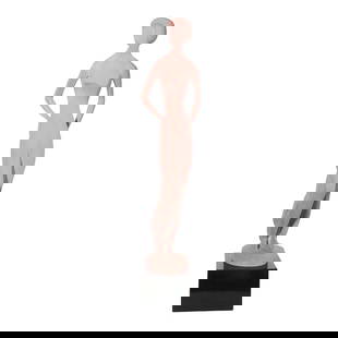 David Fisher Cast Plaster Sculpture Standing Woman 35in Pink 1981: David Fisher Cast Plaster Sculpture Standing Woman 35in Pink 1981 This stunning cast plaster sculpture depicts a standing woman, designed by David Fisher for Austin Productions circa 1981. The figure