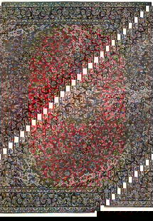 9.7 x 13.9 Red Semi-Antique Persian Isfahan Rug Handcrafted Wool: 9.7 x 13.9 Red Semi-Antique Persian Isfahan Rug Handcrafted Wool Introducing a captivating 9.7 x 13.9 Red Semi-Antique Persian Isfahan Rug, handcrafted by talented Persian artisans. This exquisite pie