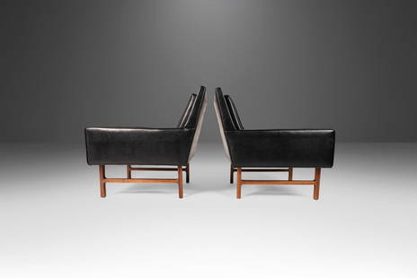 Milo Baughman Attributed Lounge Chairs Set in Walnut Vinyl 1950s: Milo Baughman Attributed Lounge Chairs Set in Walnut Vinyl 1950s This striking set of two lounge chairs, attributed to the renowned designer Milo Baughman, showcases a perfect blend of sophistication