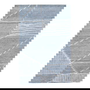Apadana Safi Collection Blue Wool Rug 5'1" x 7'10" Geometric Design: Apadana Safi Collection Blue Wool Rug 5'1" x 7'10" Geometric Design Beautiful modern Moroccan-style hand-knotted wool rug with a light blue color field. This rug is part of our Apadana's Safi Collecti