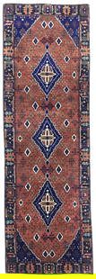 Rust Navy Tribal Wool Runner Rug 2'6 x 7'9 ft Handmade Modern: Rust Navy Tribal Wool Runner Rug 2'6 x 7'9 ft Handmade Modern Enhance your space with this stunning Rust & Navy Tribal Boho Oriental Wool Runner Rug, ideal for hallways, kitchens, or bedrooms. Crafted