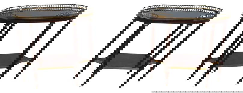 Theodore Alexander Louis XVI Pair Occasional Tables with Black Marble Tops: Theodore Alexander Louis XVI Pair Occasional Tables with Black Marble Tops This pair of Theodore Alexander occasional tables showcases exquisite craftsmanship, featuring a striking black marble or gra