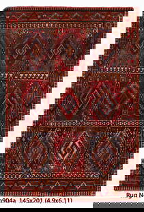 Handmade 4.9' x 7.0' Persian Shiraz Rug Antique Geometric Design Wool: Handmade 4.9' x 7.0' Persian Shiraz Rug Antique Geometric Design Wool Enhance your space with the exquisite Handmade Antique Diamonds & Triangles Shapes Persian Shiraz Rug. This stunning 4.9' x 7.0' r