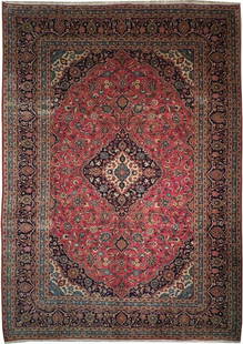 Stunning 9.9 x 13.9 Handmade Persian Kashan Rug Red Blue Wool Silk: Stunning 9.9 x 13.9 Handmade Persian Kashan Rug Red Blue Wool Silk Transform your living space with this stunning 9.9 x 13.9 Red Blue Classic Persian Kashan Rug, a masterpiece of Persian craftsmanship