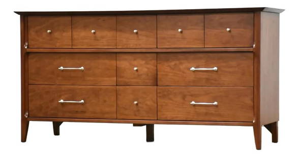 Mid-Century Modern Cherry Dresser by Basic Witz 60.5" Wide: Mid-Century Modern Cherry Dresser by Basic Witz 60.5" Wide This stunning mid-century modern dresser features a refined cherry wood finish and offers a total of nine spacious drawers, perfect for ample